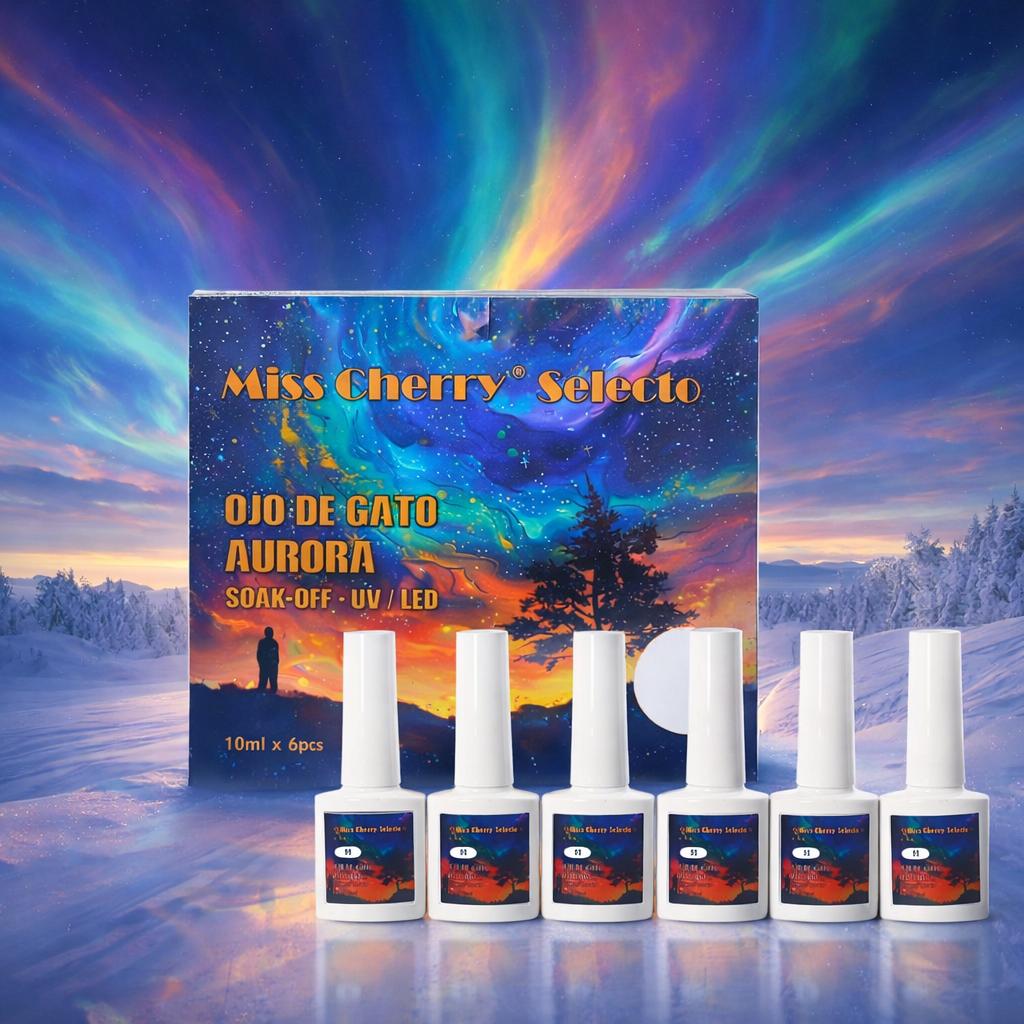 Miss Cherry Selecto Ojo de Gato Aurora Soak off UV / LED 6 piezas 10ml