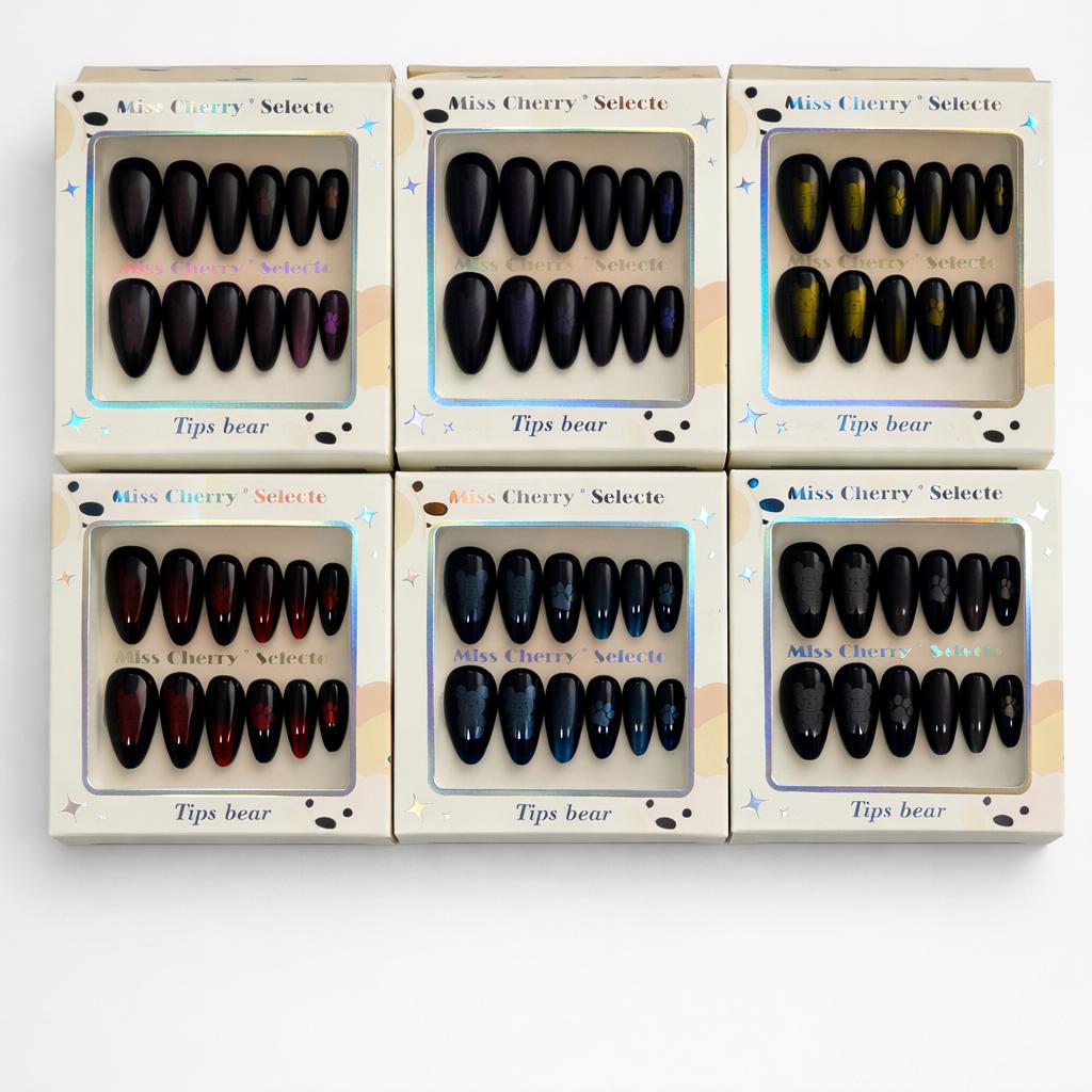 Miss Cherry Set PRESS ON con 6 modelos diferentes y kit de aplicación Fácil cada uno Uñas postizas