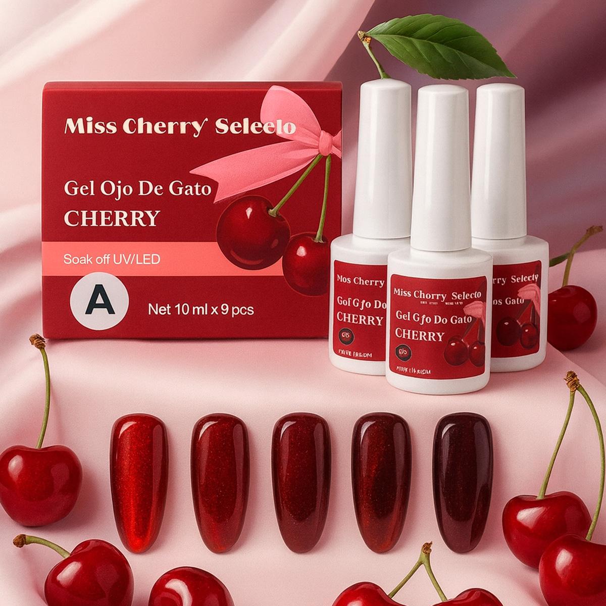 Miss Cherry Gel ojo de gato CHERRY Picota 10ml 6 Piezas Gel Semipermanente