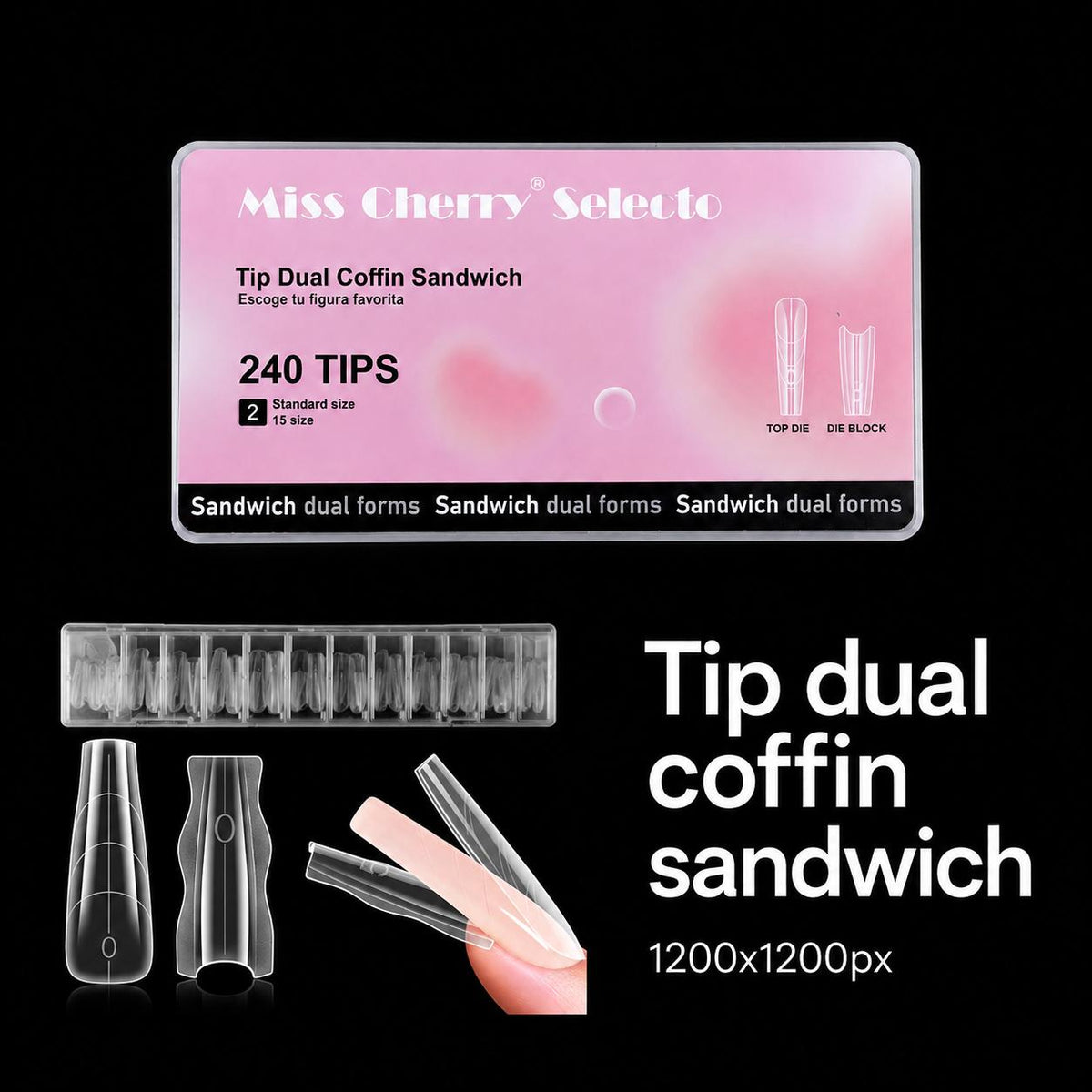Miss Cherry Tip dual sistem sandwich extension de uñas moldes doble forma