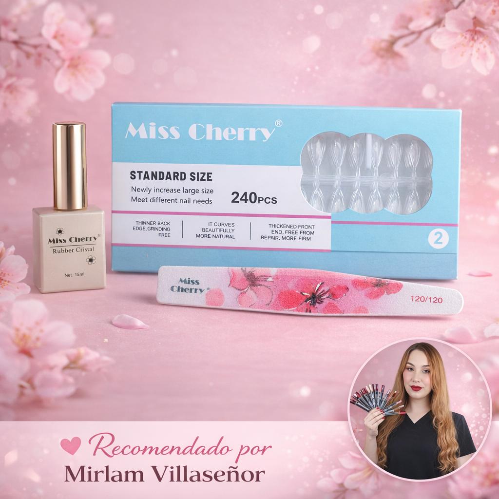 Miss Cherry Kit de uñas 240pz Tips Soft gel con Base Rubber juego de extensión 240 piezas
