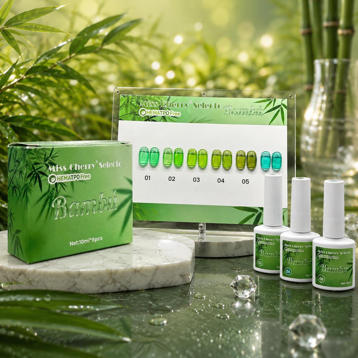Miss Cherry Gama Gel BAMBU Vitral Transparente 10ml 6 Piezas gel semipermanente UV LED profesional Nails manicura uñas