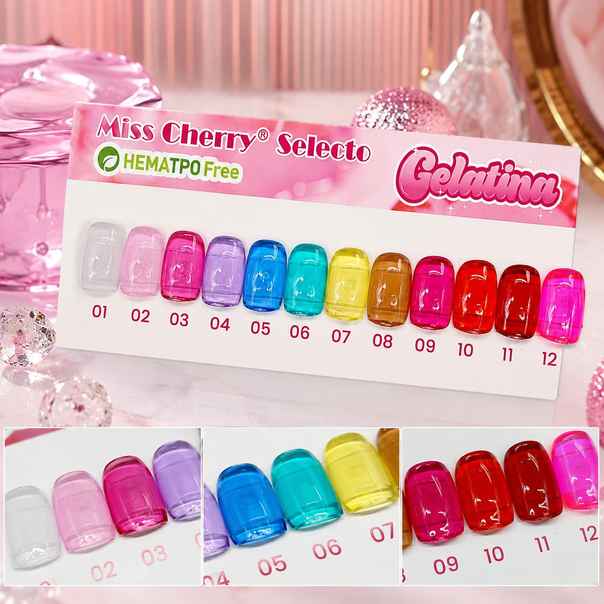 Miss Cherry Gama 21 ml Gelatina Jelly 12 piezas gel semipermanente UV LED uñas manicura ART NAIL