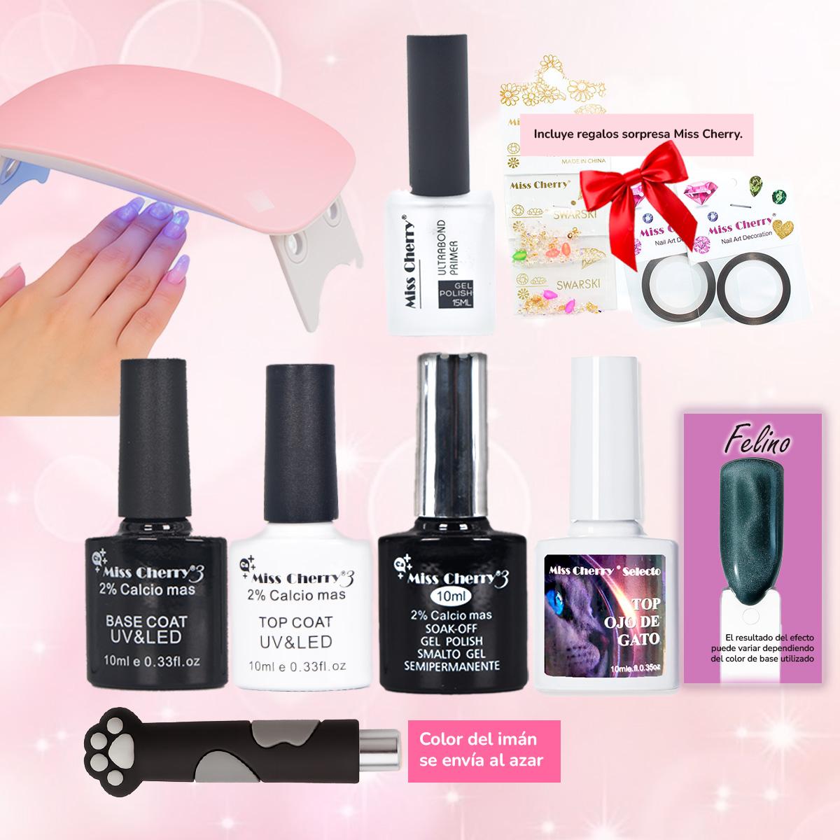 Miss Cherry Kit Básico de 3 Pasos Esmaltes Para Uñas Acrilicas Iman Lampra Base Top Coat Semipermanente Kit0M1