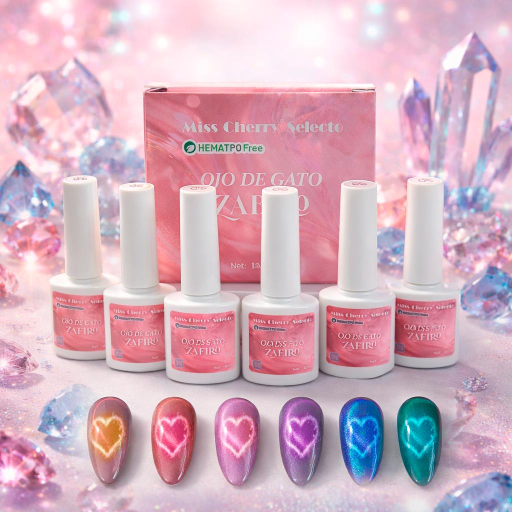 HEMATPOFree Miss Cherry Gama 6pz ojo de gato zafiro efecto uñas gel