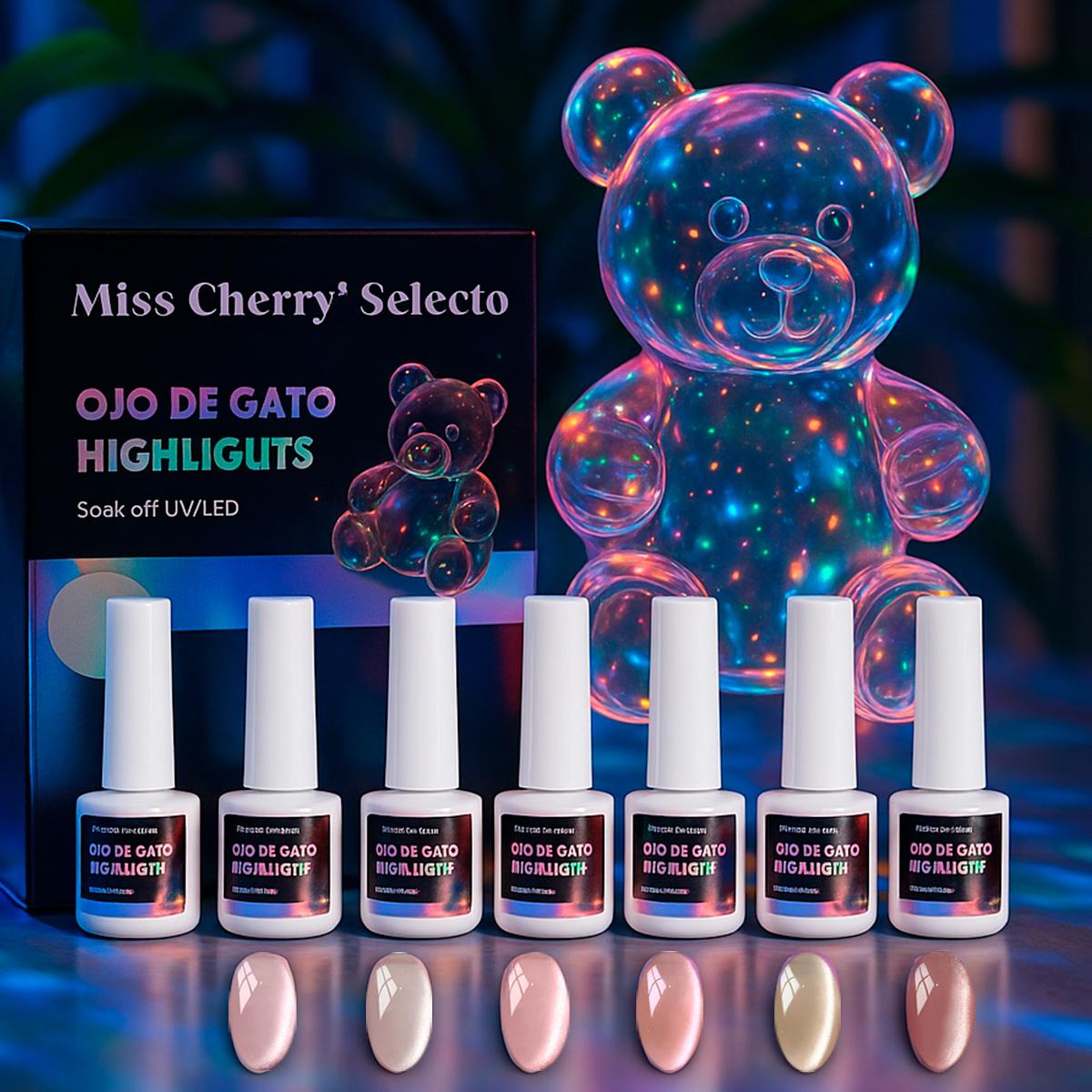 Miss Cherry Gama HIGHLIGHTS Efecto ojo de gato gel semi permanente UV LED para uñas manicura profesional Nails Art 6 piezas 10ml