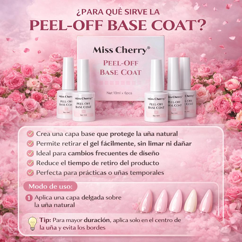 Miss Cherry PEEL-OFF Base coat practice gel facil de remover retiro despegable