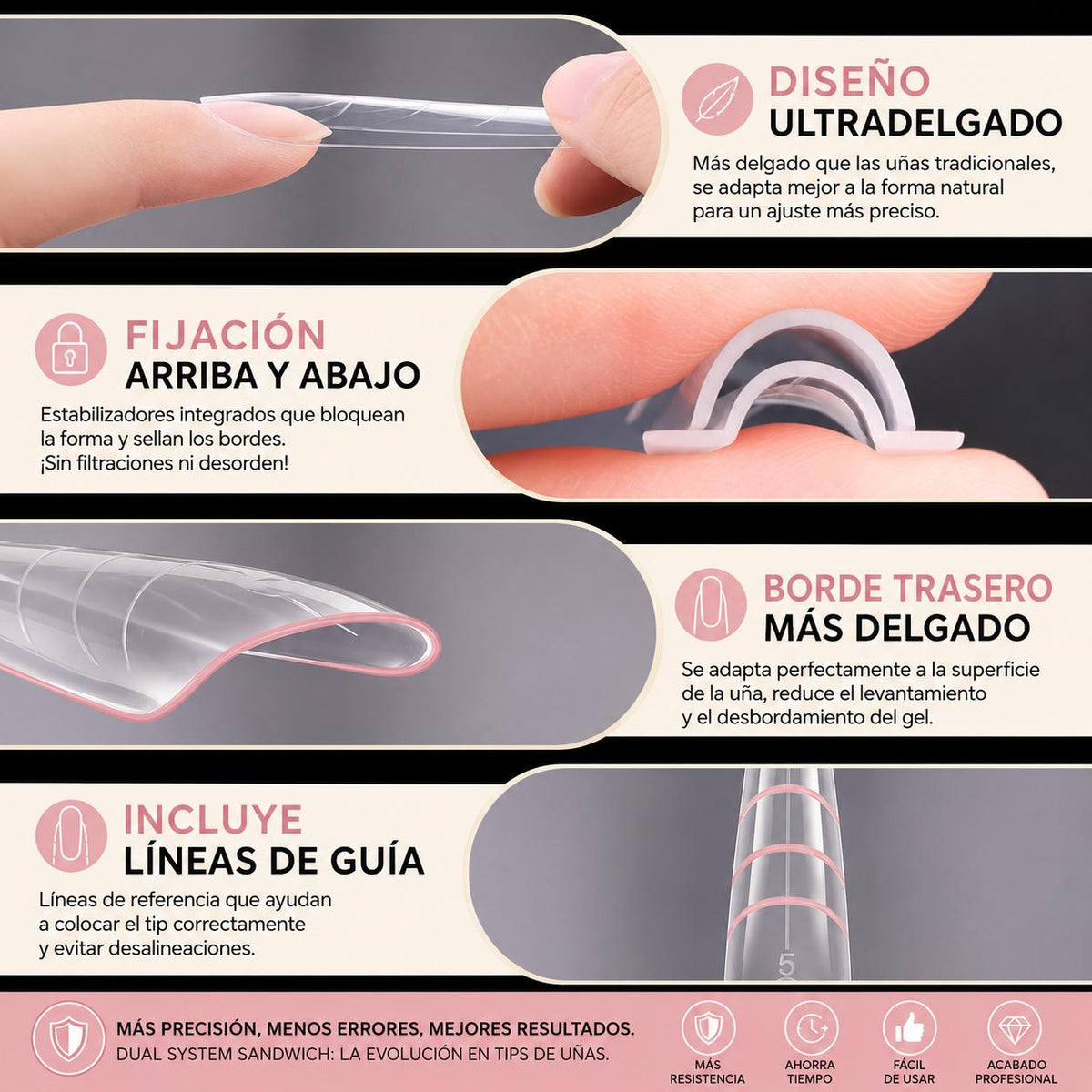 Miss Cherry Tip dual sistem sandwich extension de uñas moldes doble forma