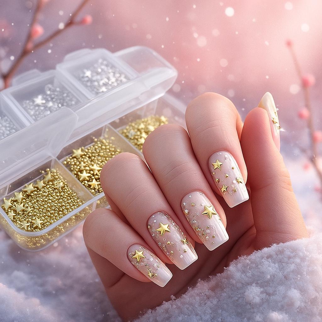Miss Cherry 2 estuches de estrella plateada y dorada dije Diamantes De Imitación Para uñas decoracion