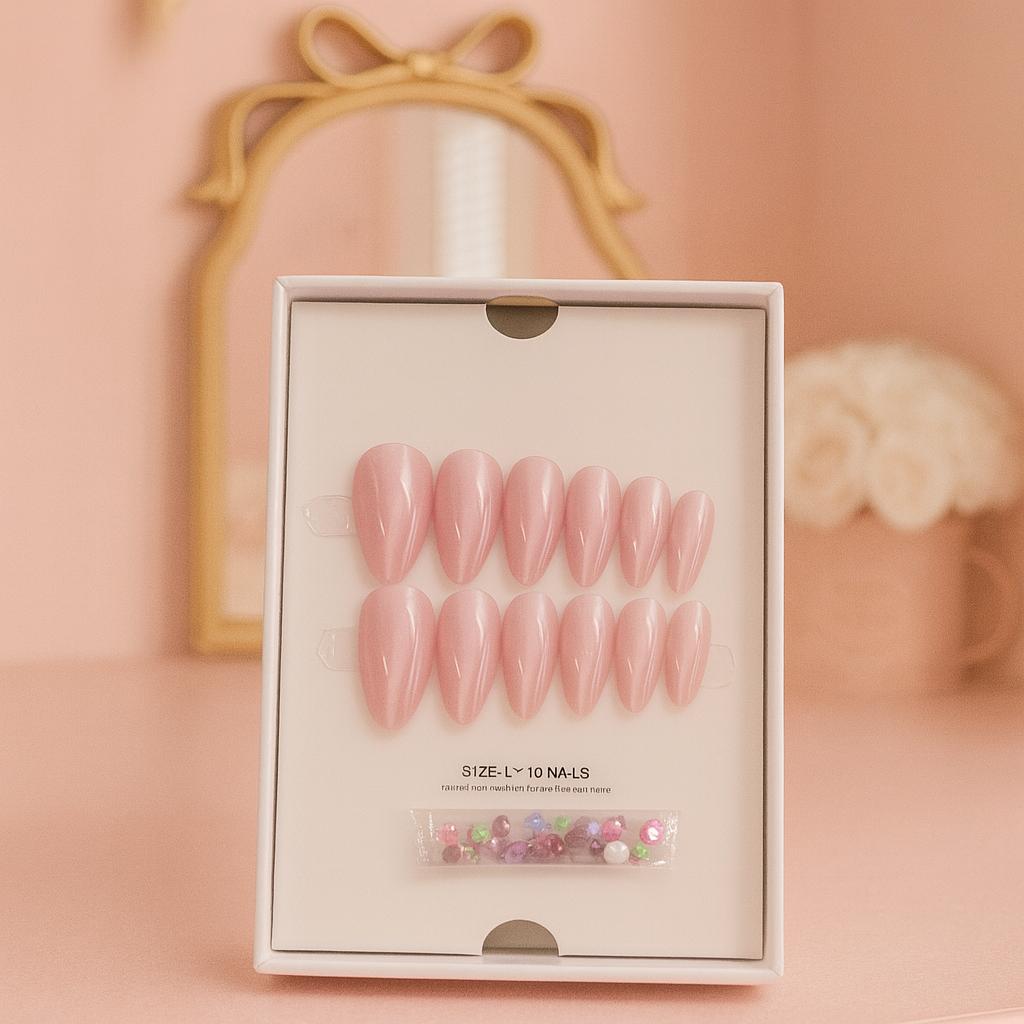 Miss Cherry SET de uñas Press ON con efecto ojo de gato uñas postizas Incluye kit de aplicacion Forma almendra con efecto, manicura profesional