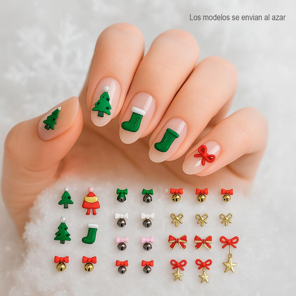 Miss Cherry Set de Adornos Navideños set de 3 Estuches de Charms de Resina Uñas Decoraciones Festivas Accesorios