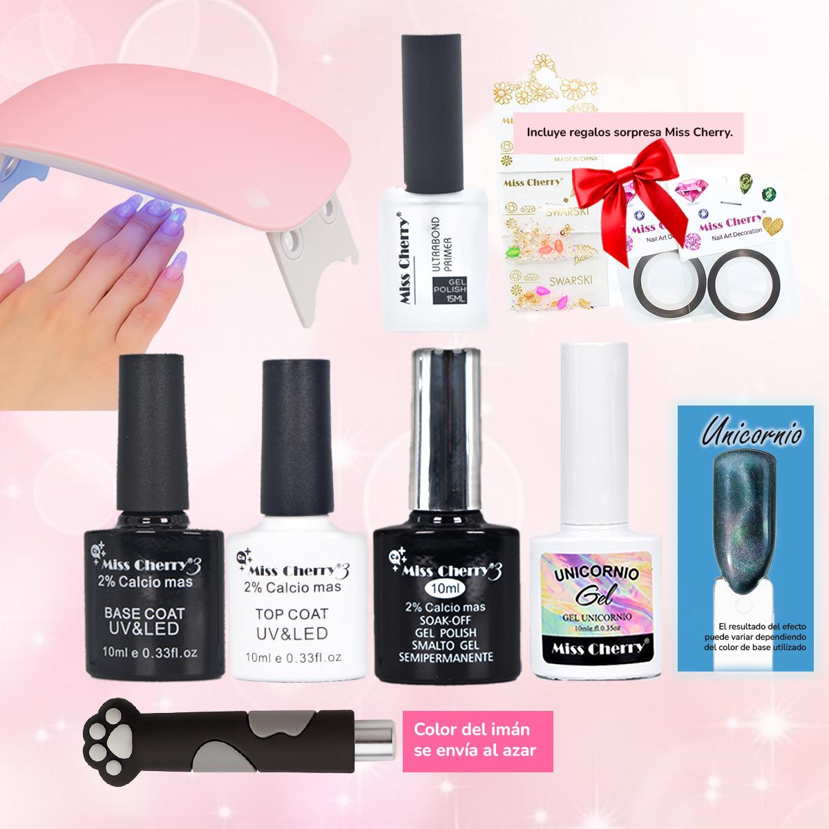 Miss Cherry Kit Básico de 3 Pasos Esmaltes Para Uñas Acrilicas Iman Lampra Base Top Coat Semipermanente Kit0M1