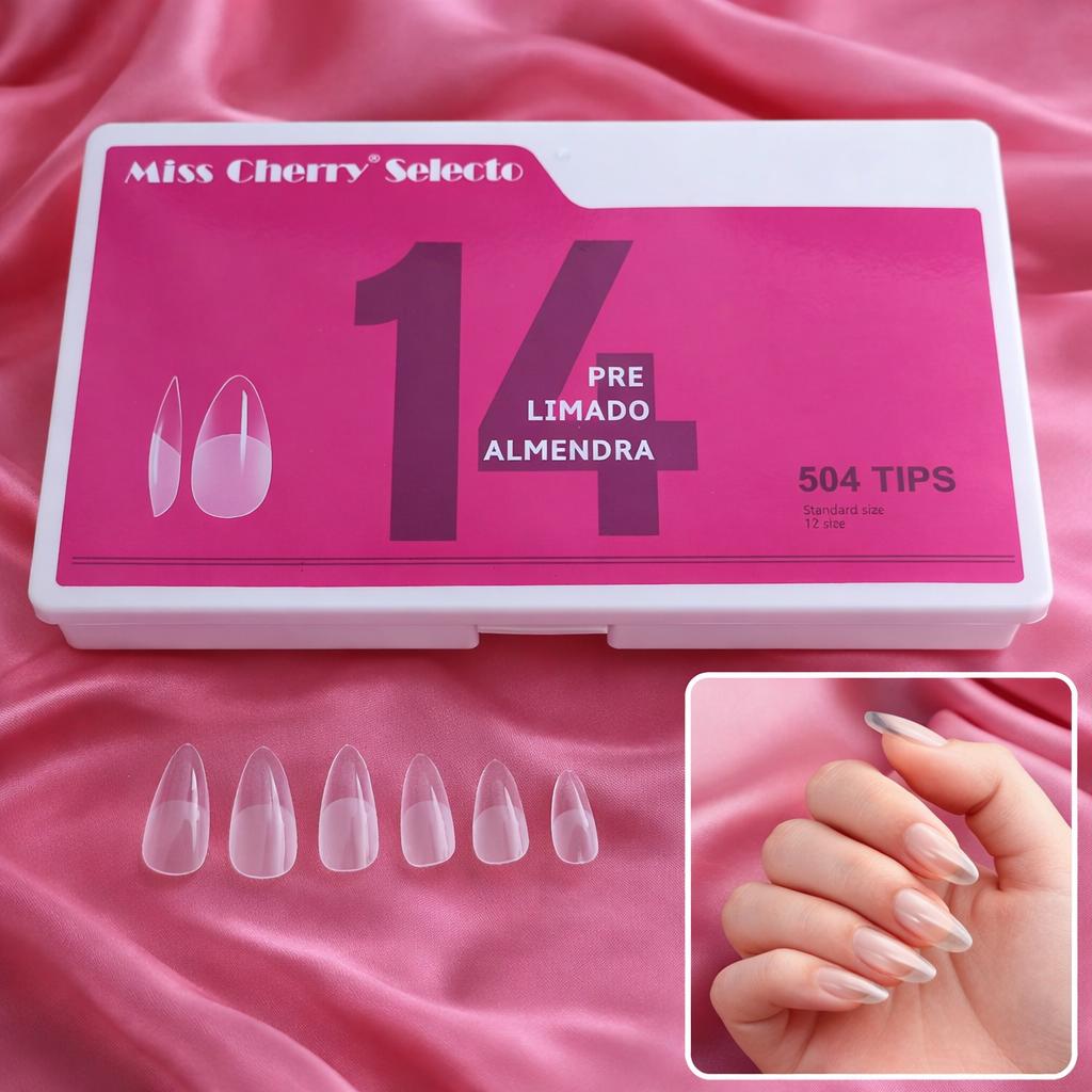 Miss Cherry Tips Pre limado para Uñas Soft Gel Incluye 12 Tamaños Uñas Postizas de Transparentes