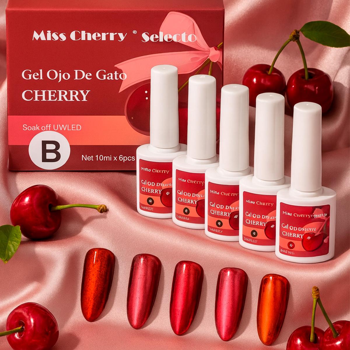 Miss Cherry Gel ojo de gato CHERRY Picota 10ml 6 Piezas Gel Semipermanente
