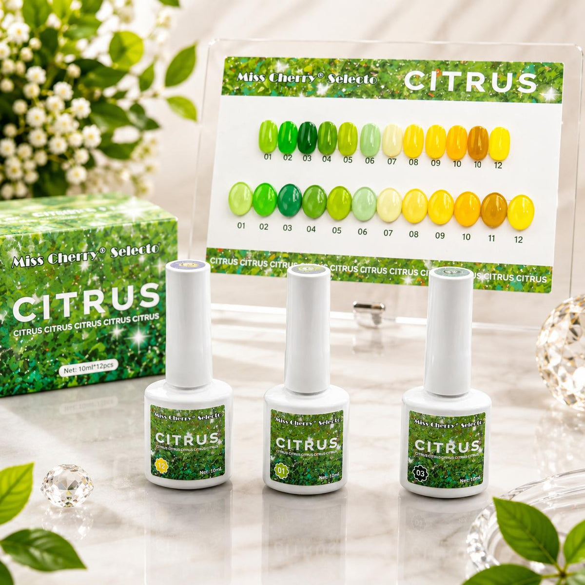 Miss Cherry Esmalte Gel CITRUS Vitral Trasnparante Semi Permanente Uv 12 Pz