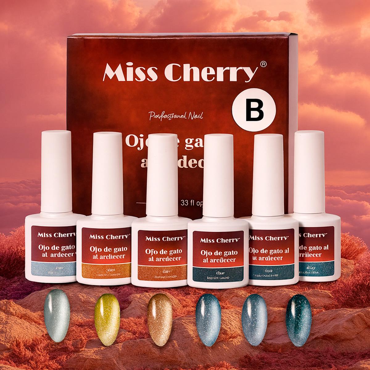 Miss Cherry Gama Atardecer Gel semipermanente UV LED Efecto Ojo de gato arte en uñas manicura profesional 10ml 6 Piezas