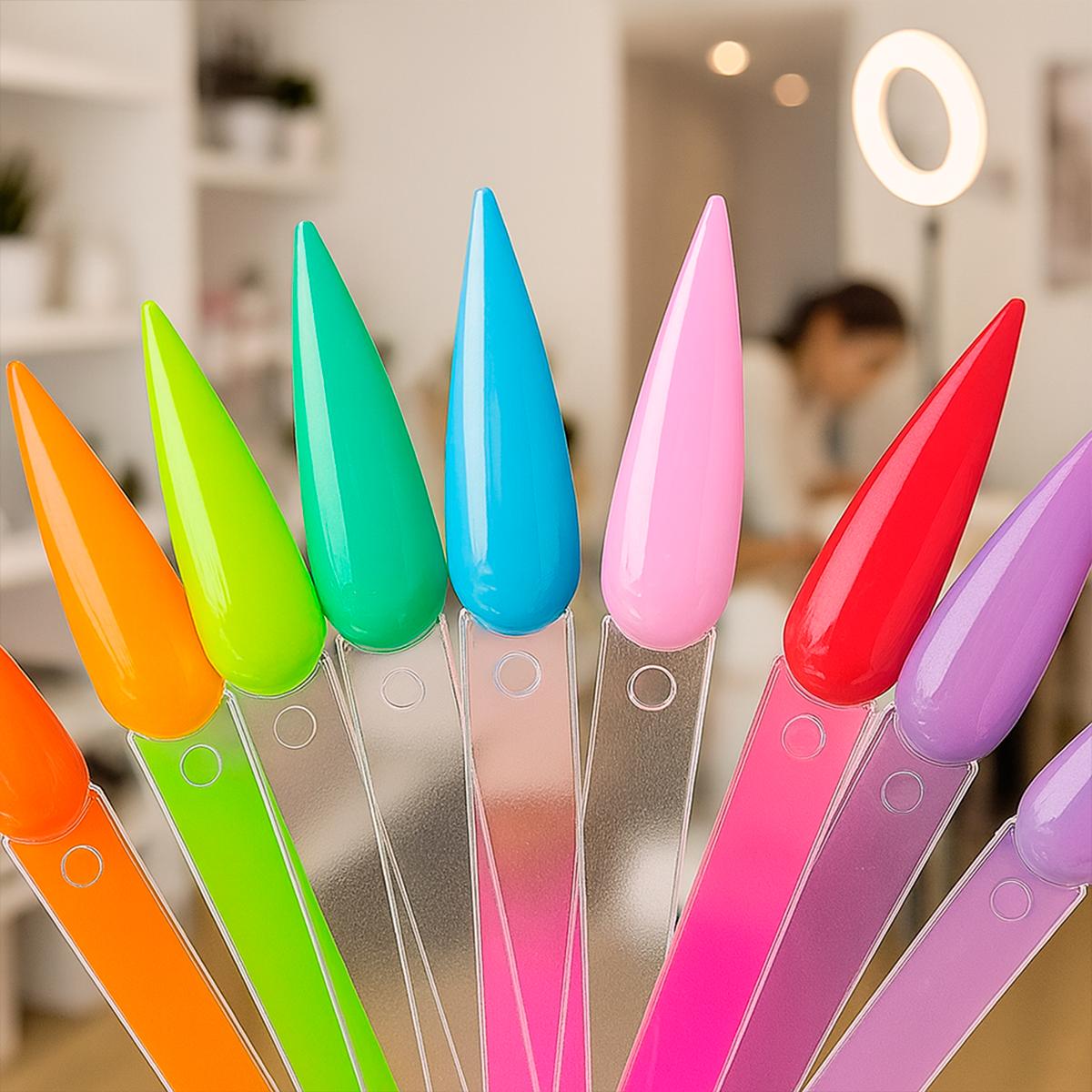 Miss Cherry Muestrario Stiletto Punta de uñas transparente 50pz Forma abanico, puntas postizas para exhibición