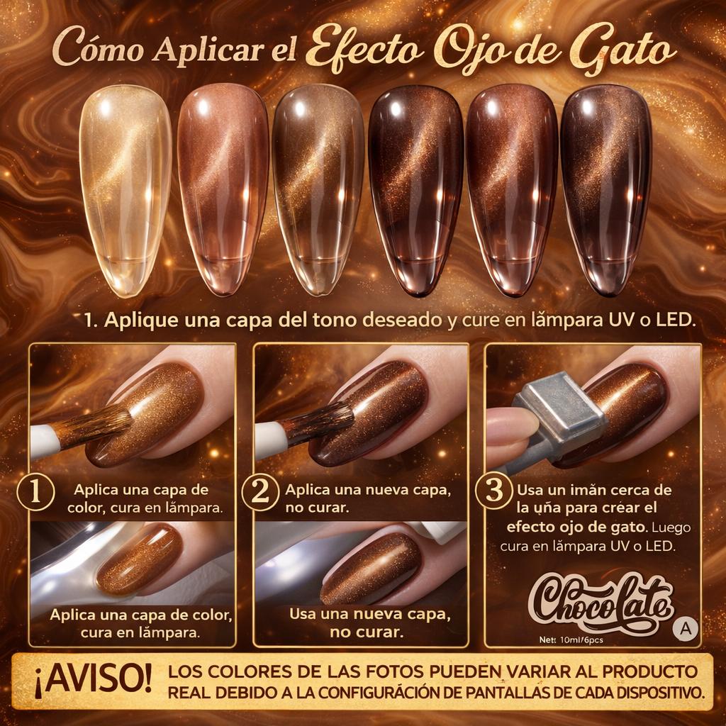 Miss Cherry Gato chocolate efecto ojo de gato uñas gel esmalte semipermanente