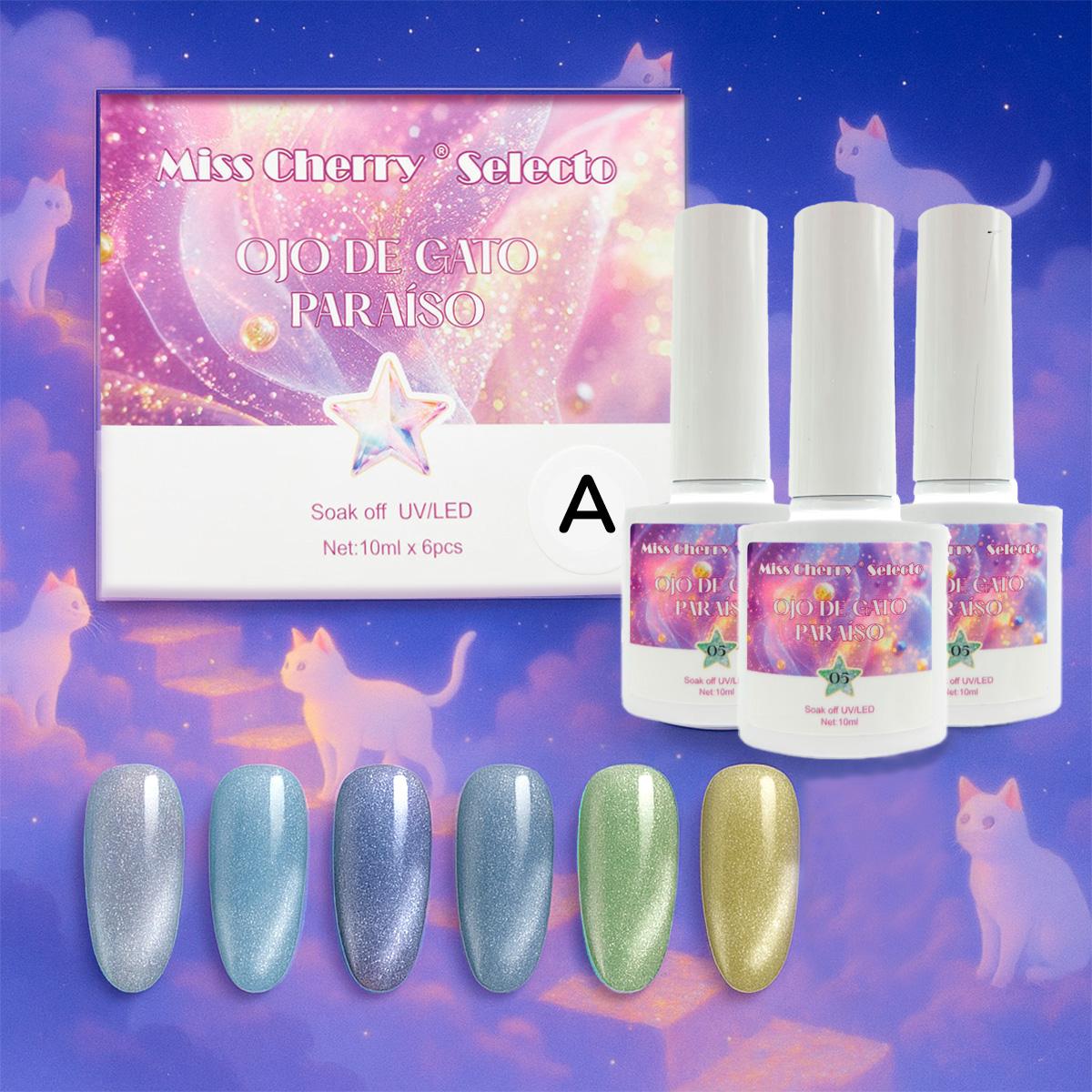 Miss Cherry Gama Ojo de Gato PARAISO Gel semipermanente, 10ml 6 pza arte en uñas profesional