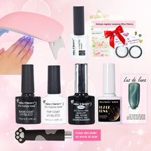 Miss Cherry Kit Básico de 3 Pasos Esmaltes Para Uñas Acrilicas Iman Lampra Base Top Coat Semipermanente  Kit0M1