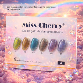 Miss Cherry DIAMANTE ARCOIRIS 6 pcs gama profesional para uñas UV LED gel semipermanente