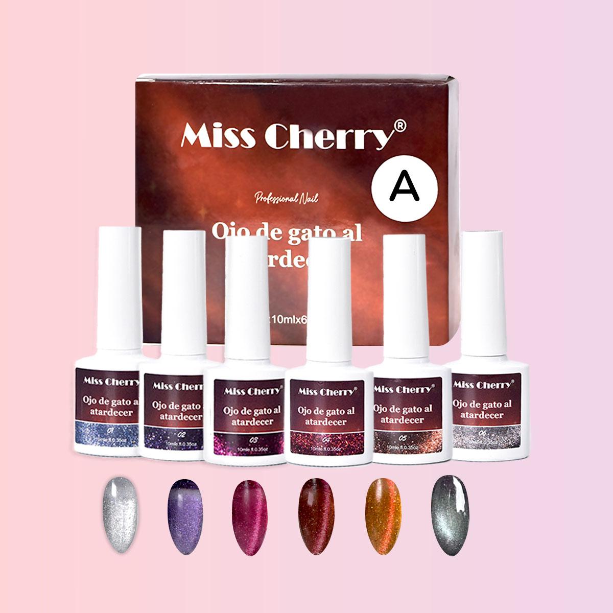 Miss Cherry Gama Atardecer Gel semipermanente UV LED  Efecto Ojo de gato arte en uñas manicura profesional 10ml 6 Piezas
