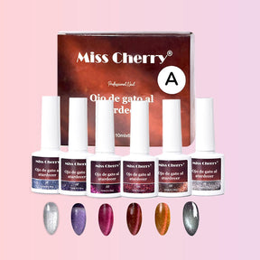 Miss Cherry Gama Atardecer Gel semipermanente UV LED  Efecto Ojo de gato arte en uñas manicura profesional 10ml 6 Piezas