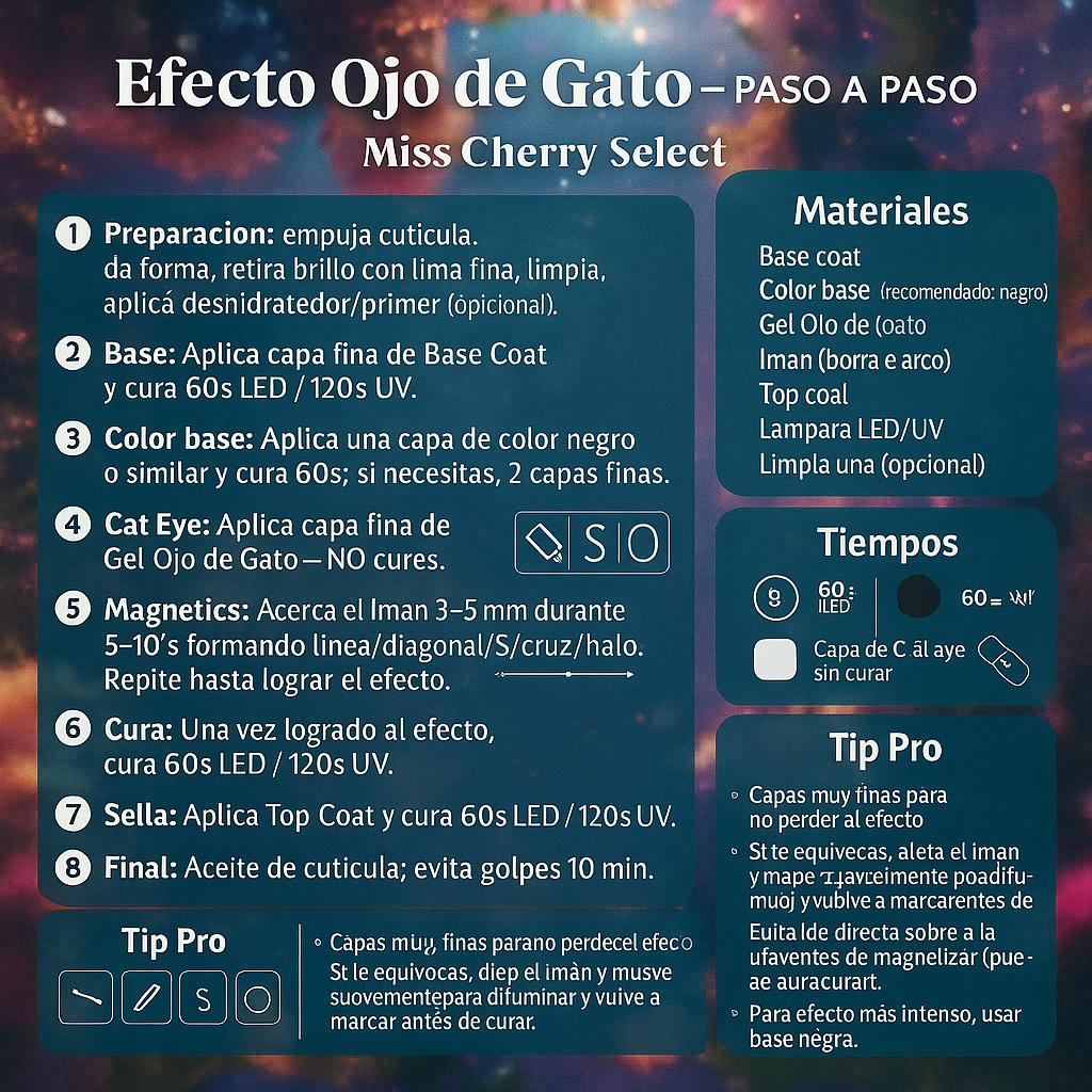 Miss Cherry Gama GOLDEN COLORS Efecto ojo de gato, manicura profesional Nail  10ml 6 Piezas