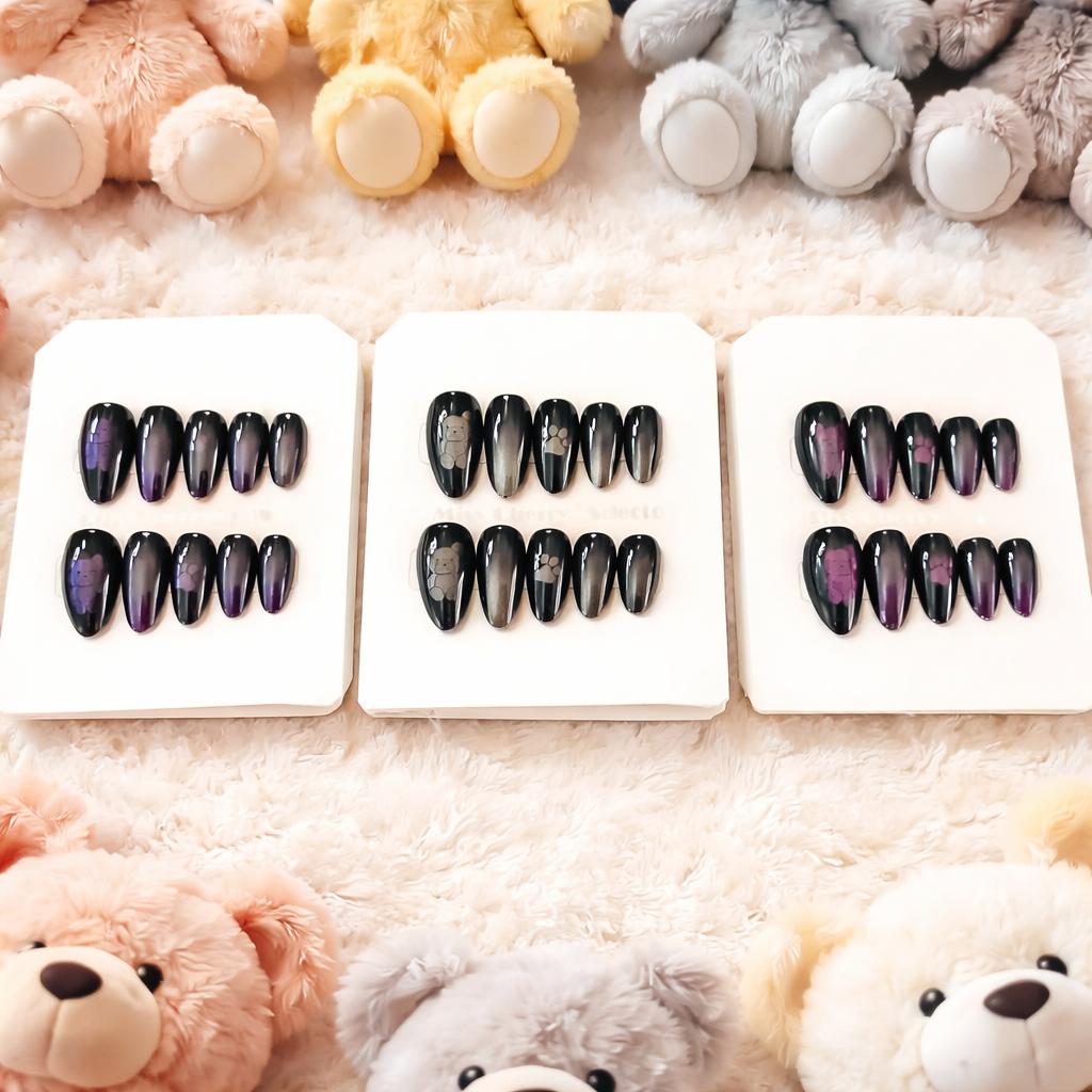 Miss Cherry Tips Press On Diseño Bear diseño de ositos con efecto ojo de gato