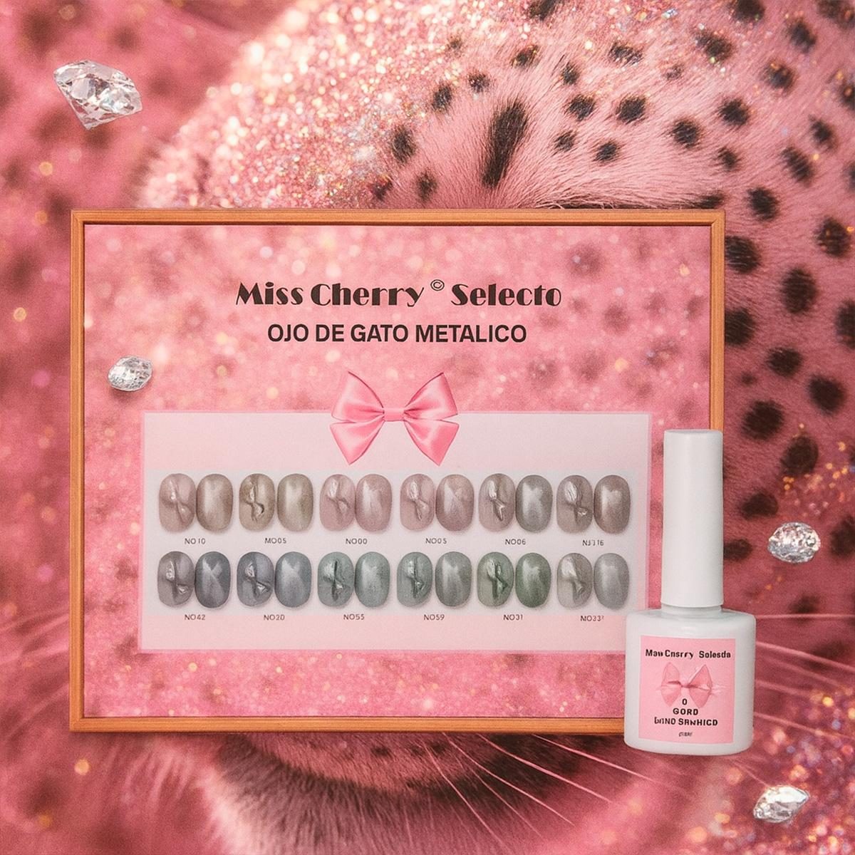 Miss Cherry Gama Ojo de gato Metalico gel semipermaneten Nail Art profesional manicura 12 pcs