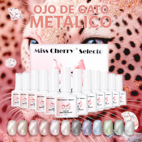 Miss Cherry Gama Ojo de gato Metalico gel semipermaneten Nail Art profesional manicura 12 pcs