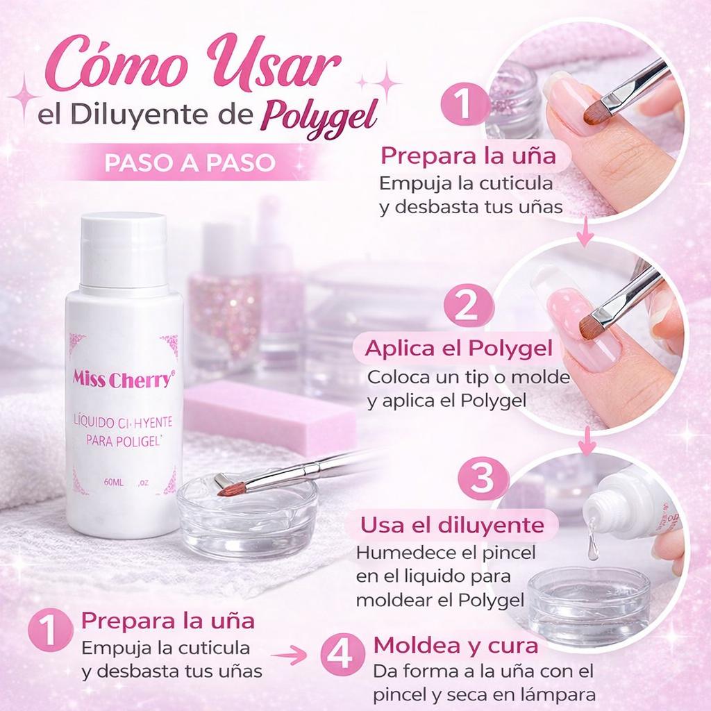 Miss Cherry Liquido Diluyente 60ml para polygel profesional