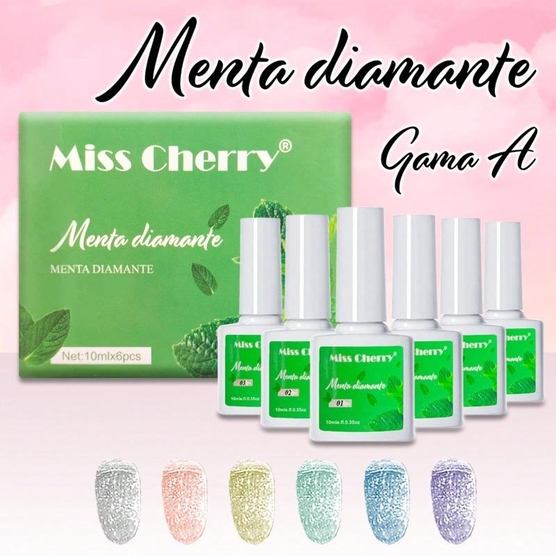MISS CHERRY Gel esmalte semipermanente para uñas Uv Led Gama MENTA DIAMANTE 6 pcs