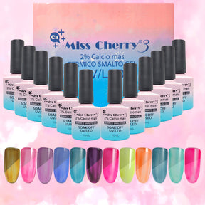 Miss Cherry Gel Esmalte Semipermanente Efecto Térmico para Uñas 12 pzs 10 ml
