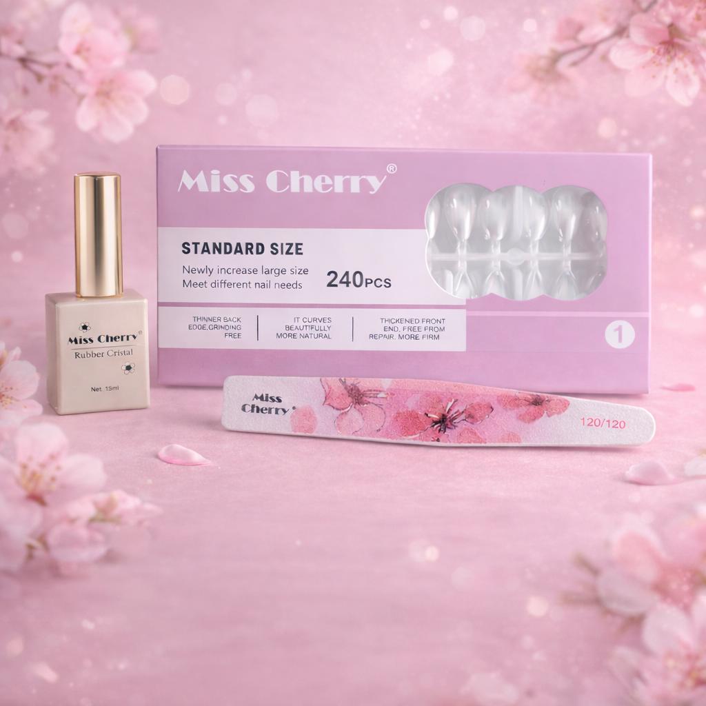 Miss Cherry Kit de uñas 240pz Tips Soft gel con Base Rubber juego de extensión 240 piezas