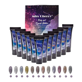 Miss Cherry Polygel Dark Glitter  12 pcs Brillo Oscuro para Uñas Esculpidas