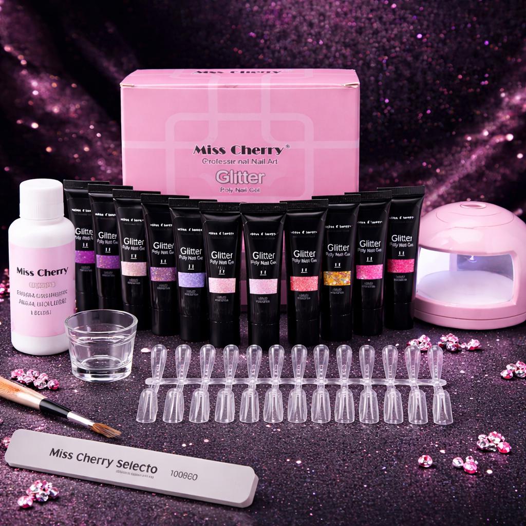 Miss Cherry Polygel manicura con glitter set 12 pz