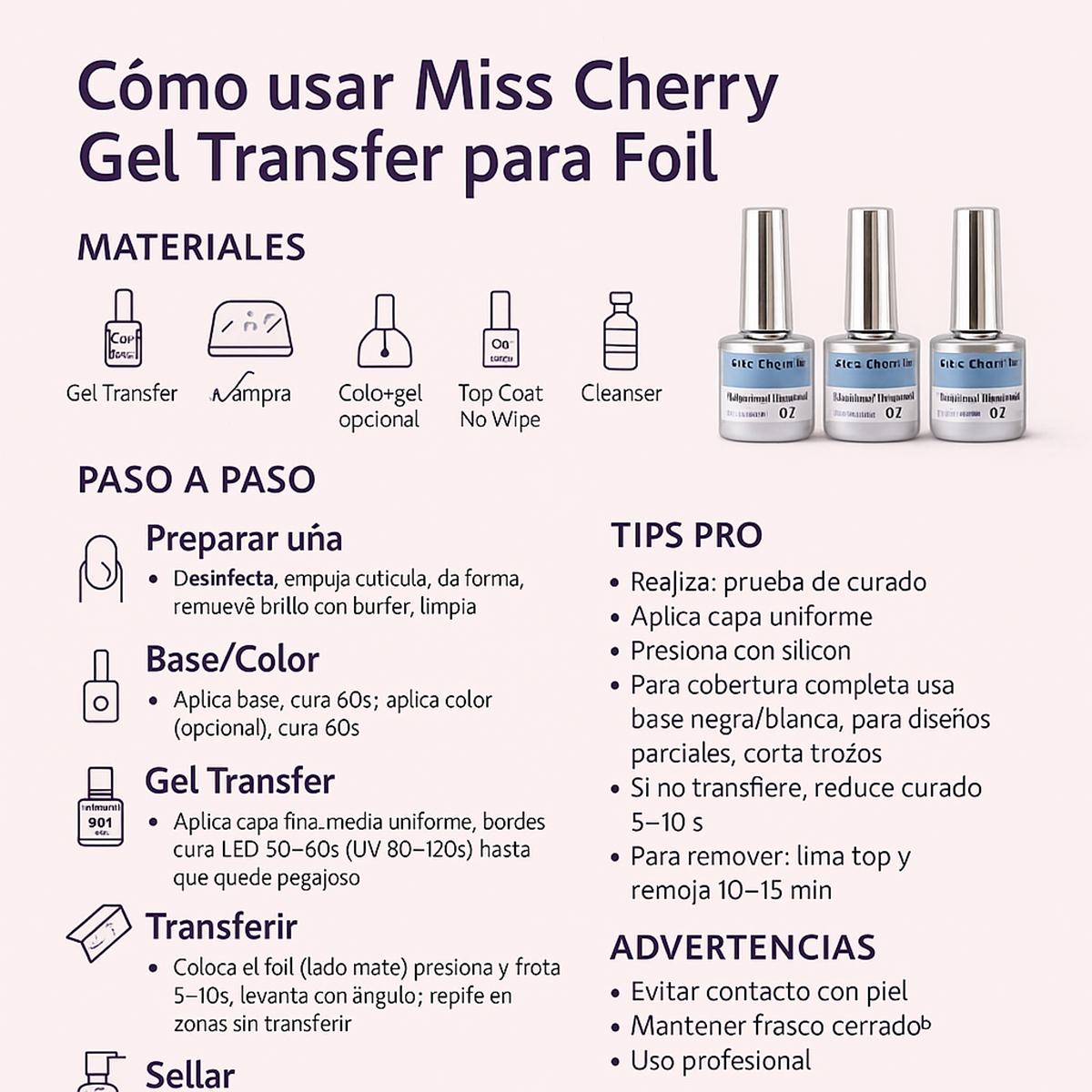 Miss Cherry Transfer Pegamento para Foil profesional Nail uñas manicura