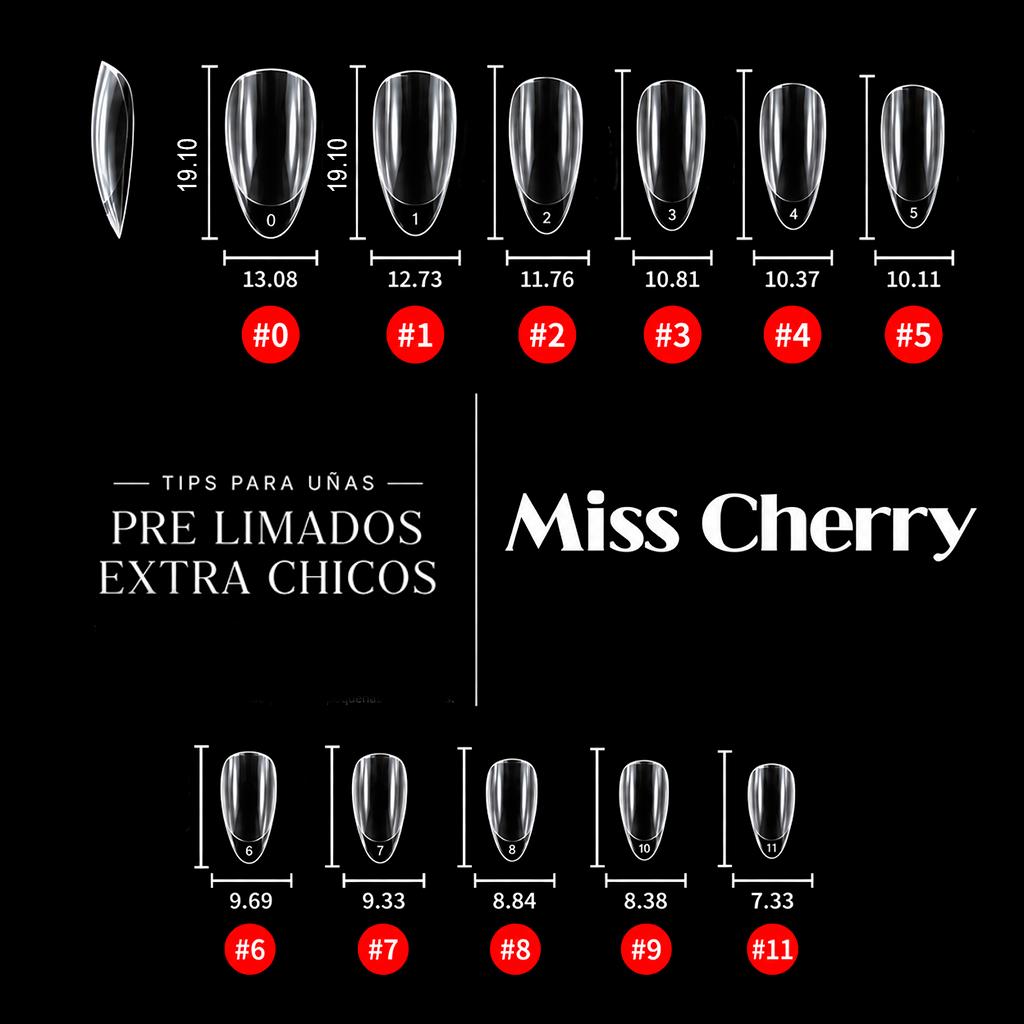 Miss Cherry Kit 504 Tips prelimados con Rubber Gel profesional y lima para extension de uñas profesional