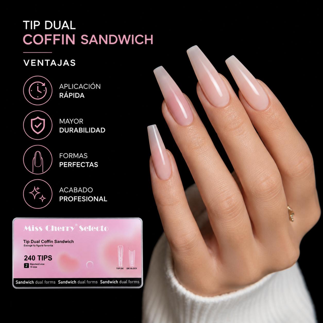 Miss Cherry Tip dual sistem sandwich extension de uñas moldes doble forma