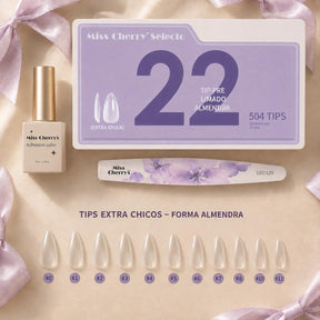 Miss Cherry Kit 504 Tips prelimados con Rubber Gel profesional y lima para extension de uñas profesional