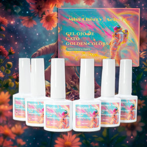 Miss Cherry Gama GOLDEN COLORS Efecto ojo de gato, manicura profesional Nail  10ml 6 Piezas