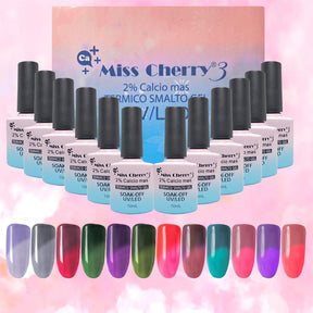 Miss Cherry Gel Esmalte Semipermanente Efecto Térmico para Uñas 12 pzs 10 ml