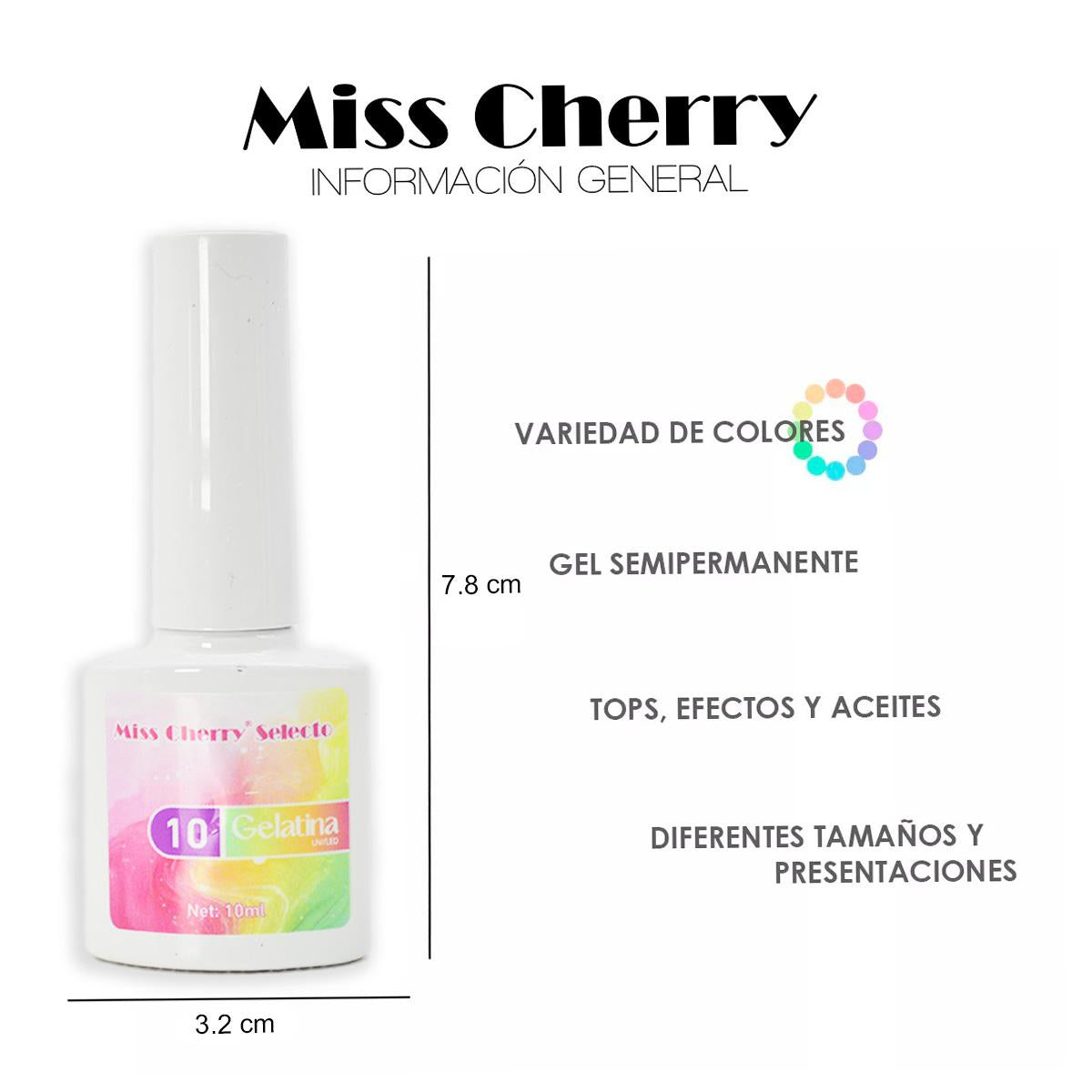 Miss Cherry Gama Gelatina 12 piezas 10ml gel semipermanente UV LED uñas manicura ART NAIL