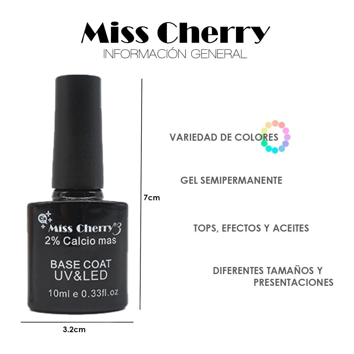 Miss Cherry Base Coat UV&LED 2% calcio más 10ml 12 Piezas