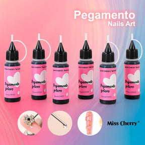Miss Cherry Pegamento con Punta Tipo Aguaja 6 Pz pegamento gotero para el arte en uñas Art nail manicura