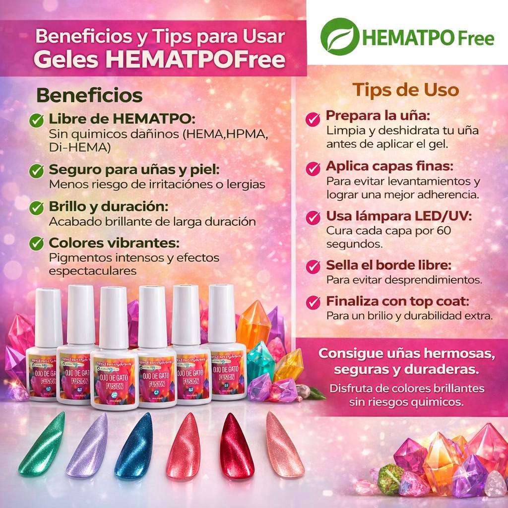 HEMATPOFREE Miss Cherry Fusion ojo de gato efecto gel uñas manicura