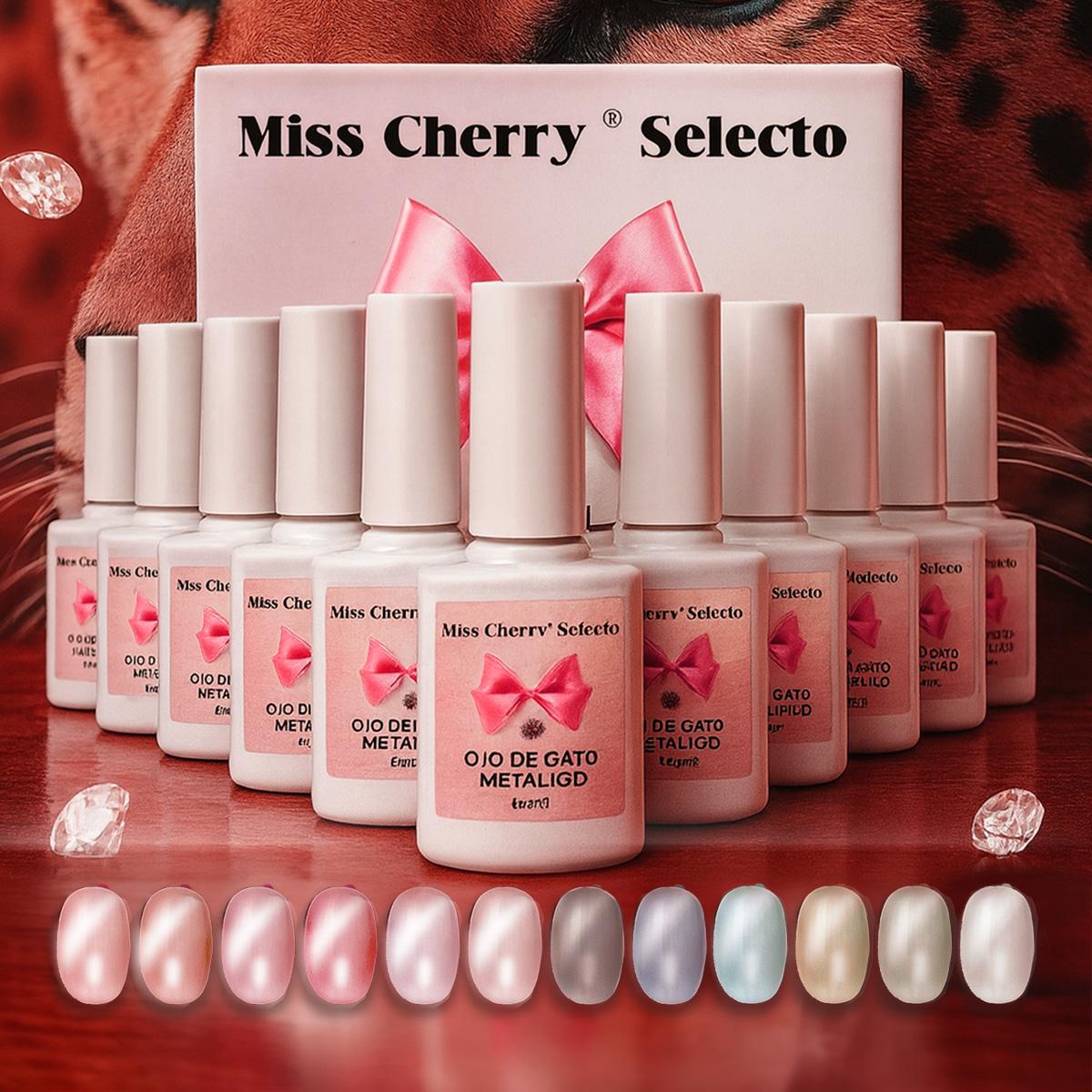Miss Cherry Gama Ojo de gato Metalico gel semipermaneten Nail Art profesional manicura 12 pcs