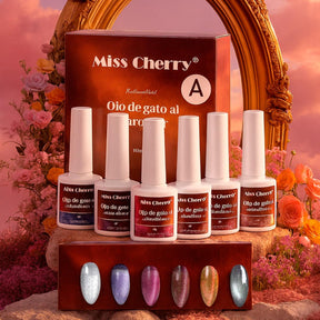 Miss Cherry Gama Atardecer Gel semipermanente UV LED  Efecto Ojo de gato arte en uñas manicura profesional 10ml 6 Piezas