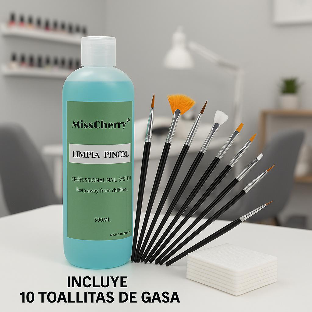 Miss Cherry Set 15 pinceles con Limpia pincel y toallitas de gasas